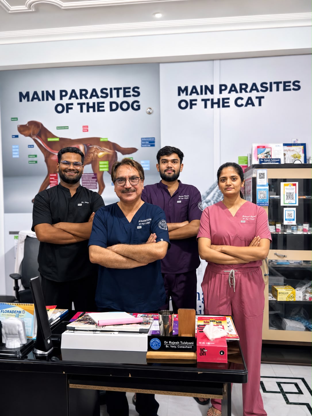 Dr. Rajesh Tulsiyani with the RT Pet Clinic team at the clinic